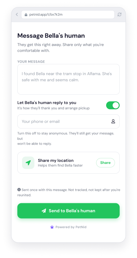 PetNid secure contact form