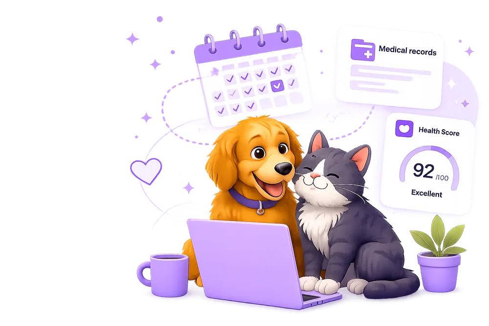 Dog and cat with PetNid health records and calendar cards