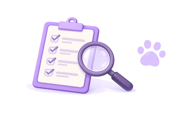 Quality checklist with magnifying glass
