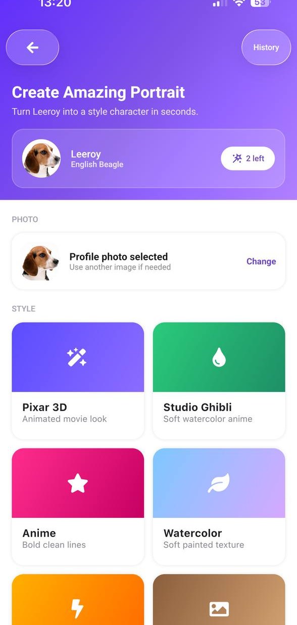 Change Food screen with reaction options for the current food and fields for the new food