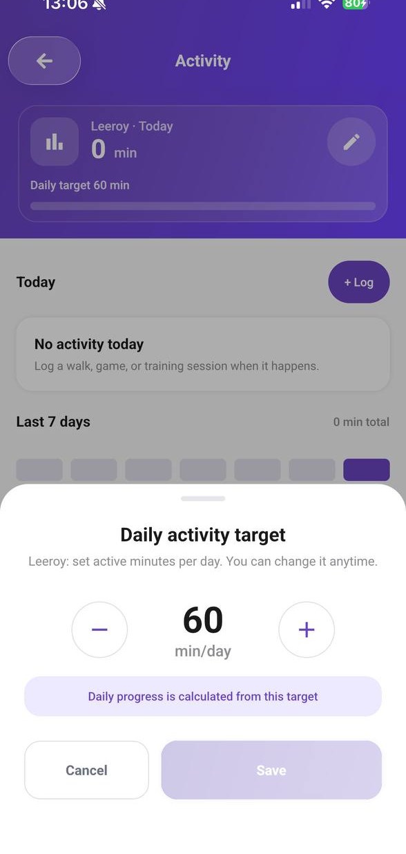 PetNid daily activity target control