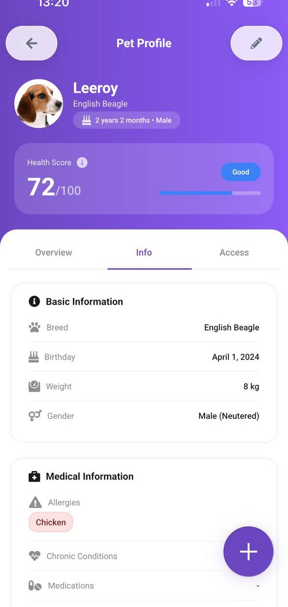 Detail screen for a symptom category with fields, concern level, and notes